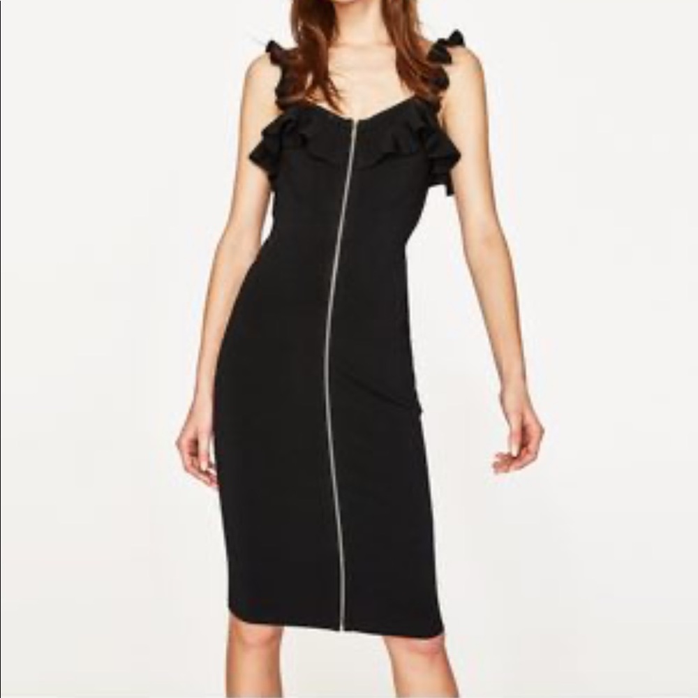 NWT Zara Knit Black Bandage Zip Up Bodycon Dress